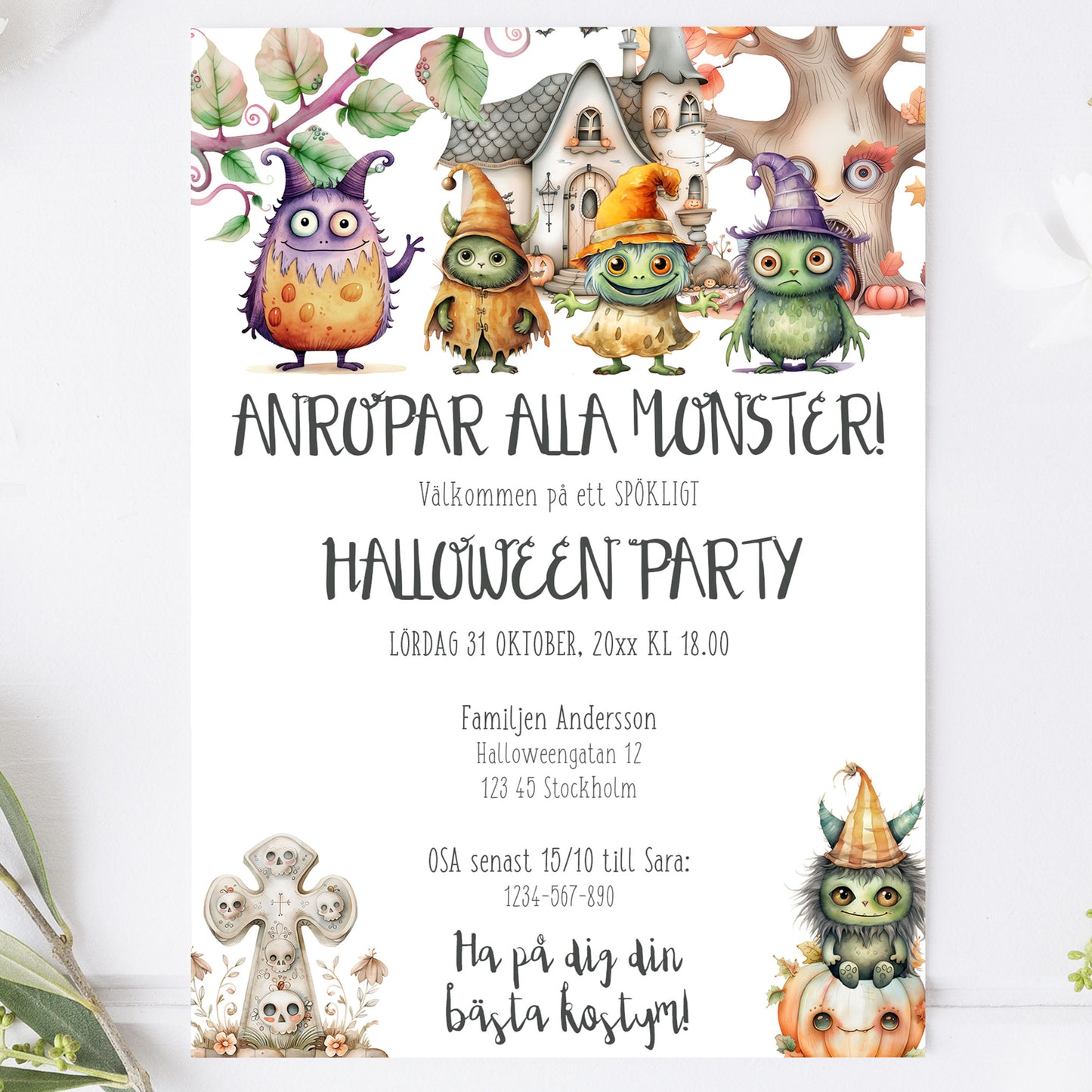 Halloween Party Inbjudningskort – Barnkalas – A6 Tryckt Kort BKHP674