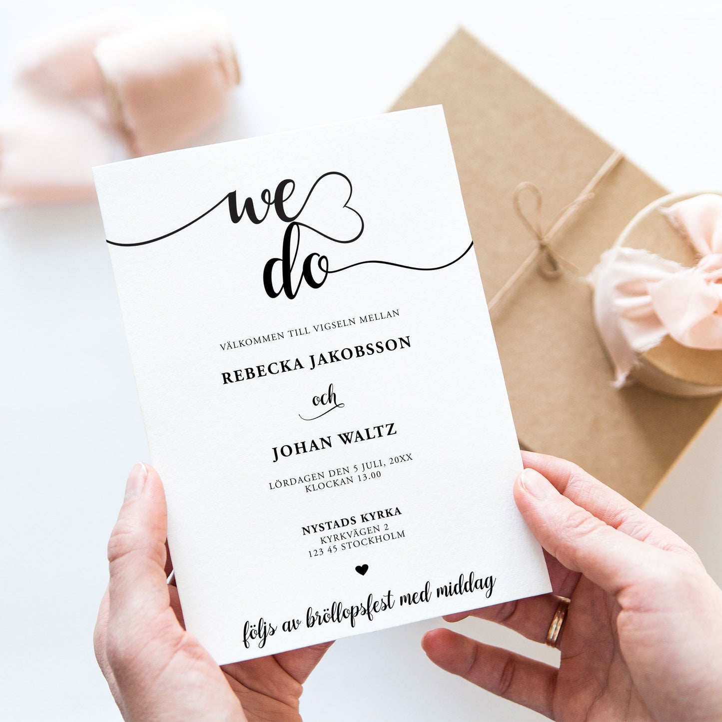 We Do bröllopsinbjudan – modern svartvit design – BR007