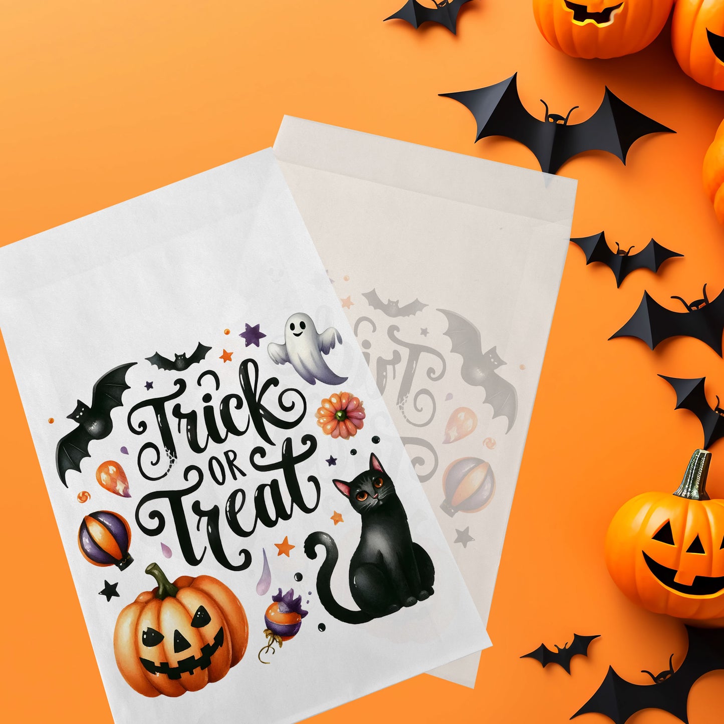 10-pack Halloween-godispåsar – Bus eller godis – A6 platta pappersgodispåsar – GB302