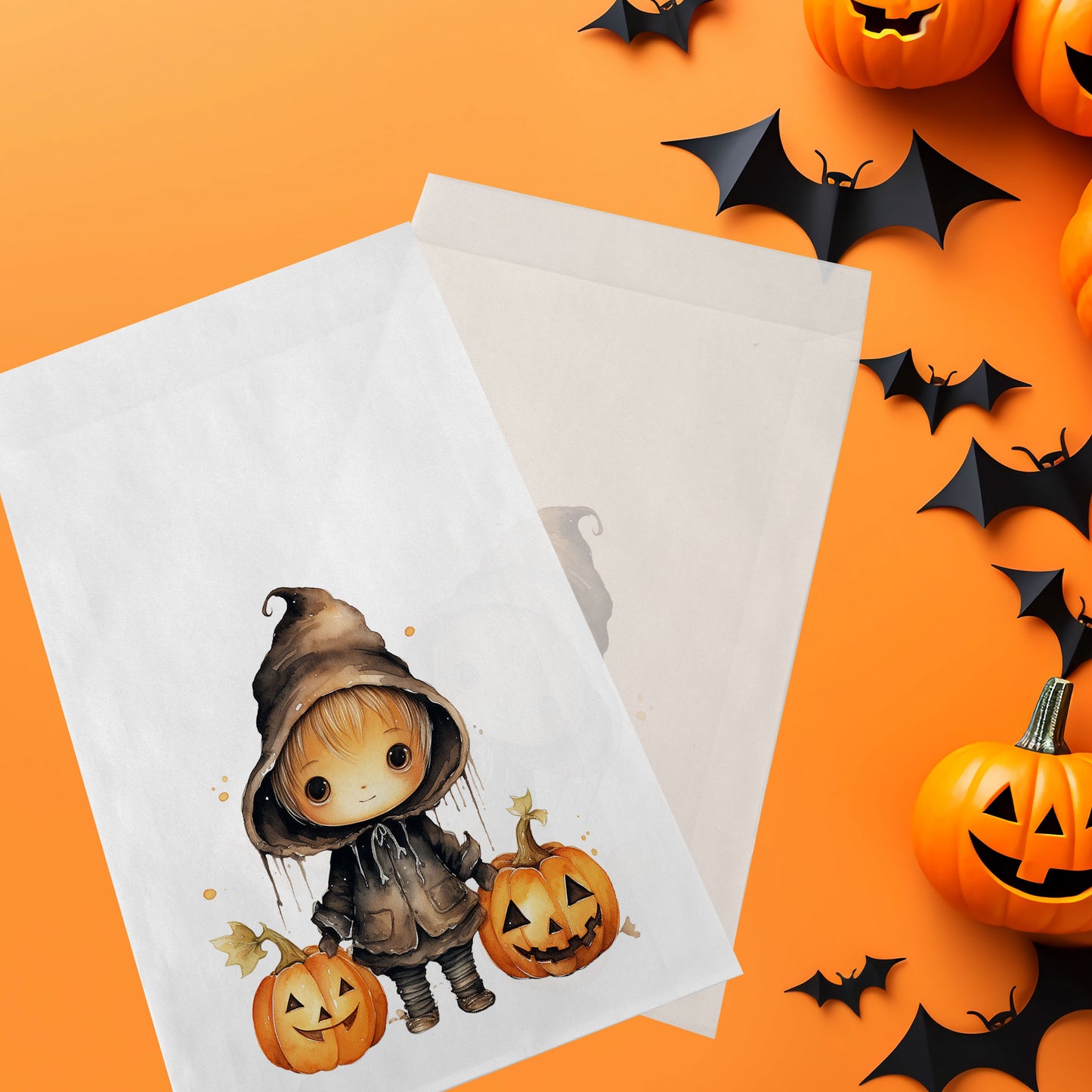 10-pack Halloween-godispåsar – Söt Häxa - Bus eller godis – A6 platta pappersgodispåsar – GB312