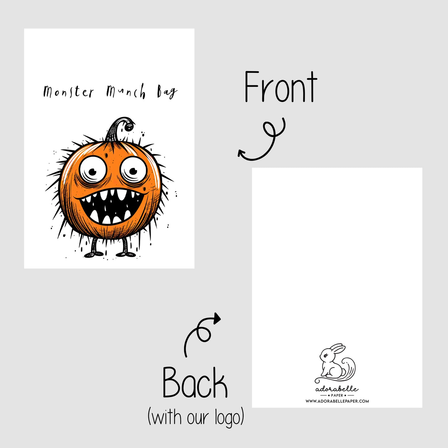 10-pack Halloween-godispåsar – Orange Pumpa Monster - Bus eller godis – A6 platta pappersgodispåsar – GB319