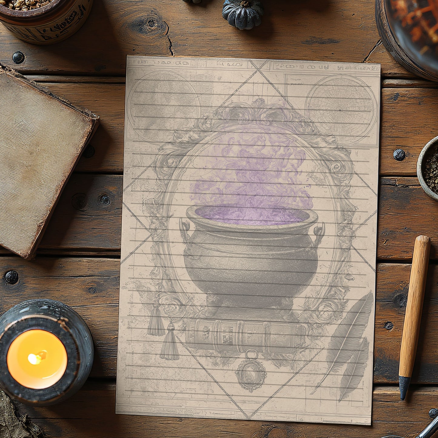 10-pack Brevpapper - Vintage Kittel Dark Academia Grimoire / Book of Shadows Sidor - Tryckt A5 Papper - GP116