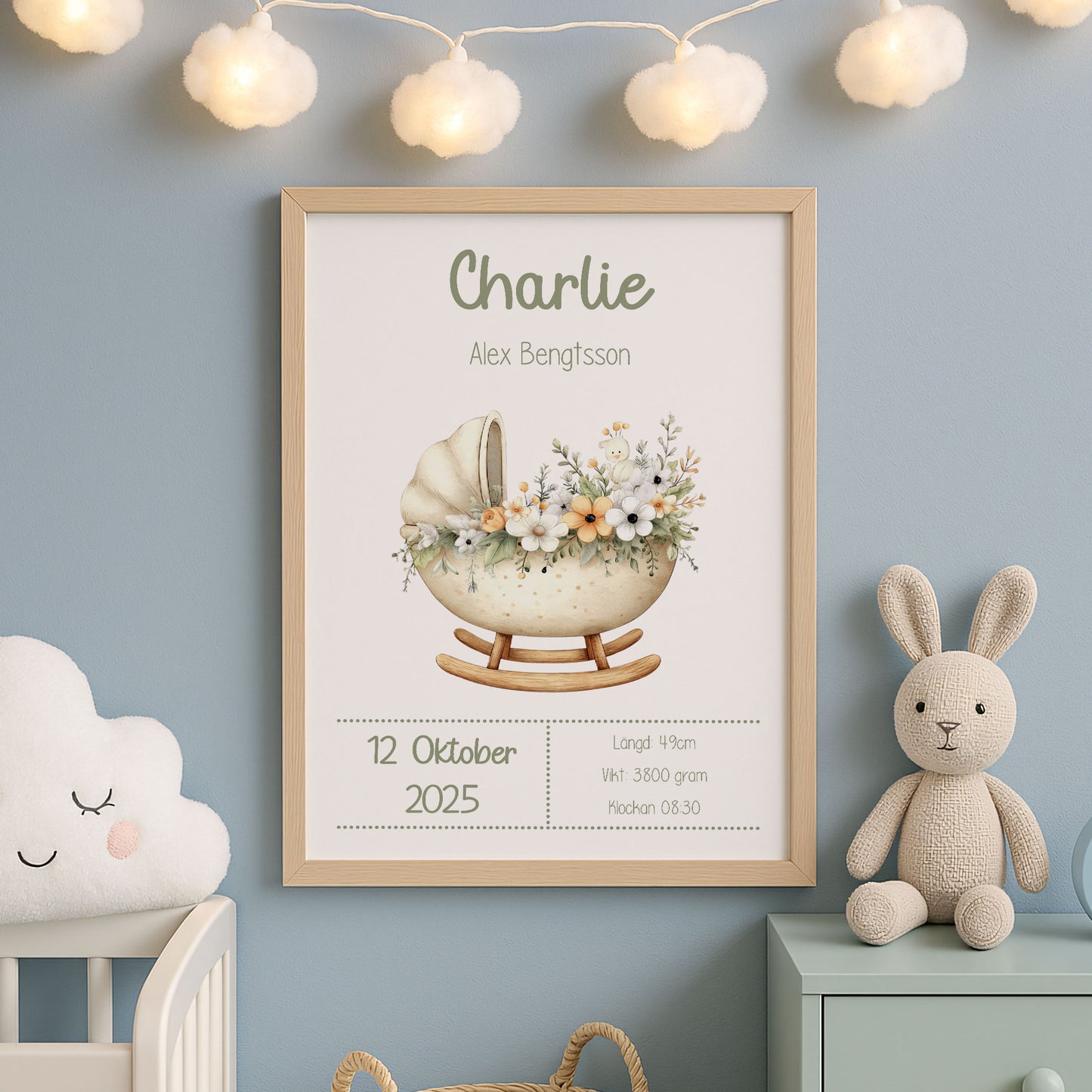 Personalized Birth Stats Print Boho Cradle – Gender Neautral Nursery Wall Art & Baby Gift | Printed Poster in Multiple Sizes