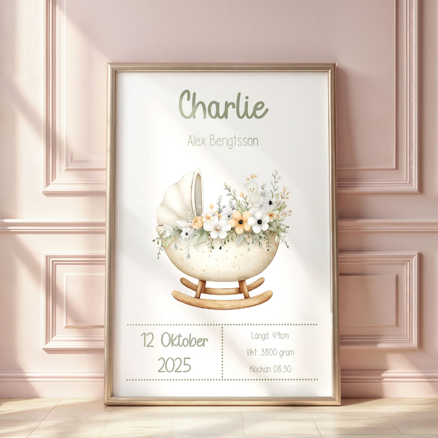 Personalized Birth Stats Print Boho Cradle – Gender Neautral Nursery Wall Art & Baby Gift | Printed Poster in Multiple Sizes