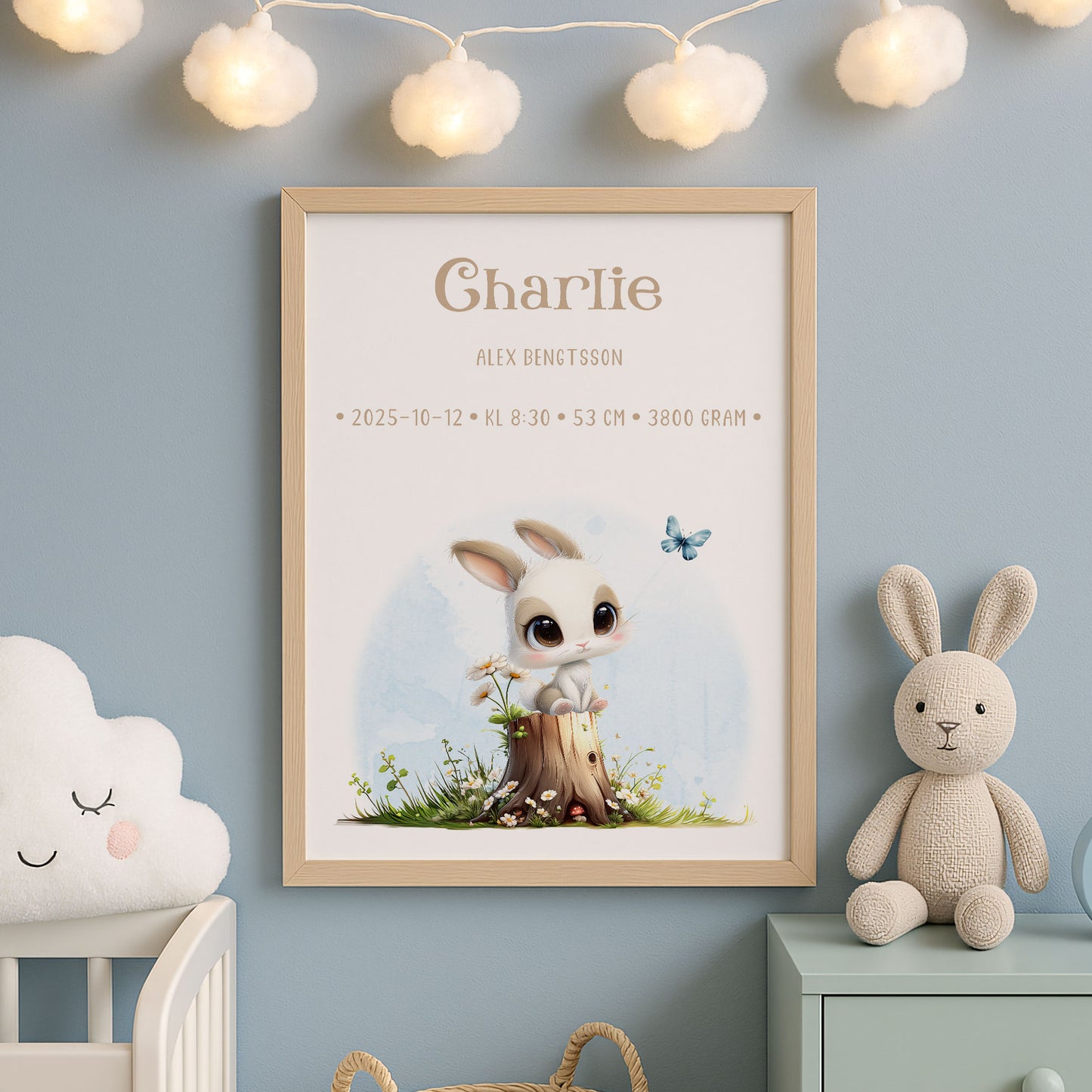 Personalized Birth Stats Print Woodland Bunny – Gender Neautral Nursery Wall Art & Baby Gift | Printed Poster in Multiple Sizes