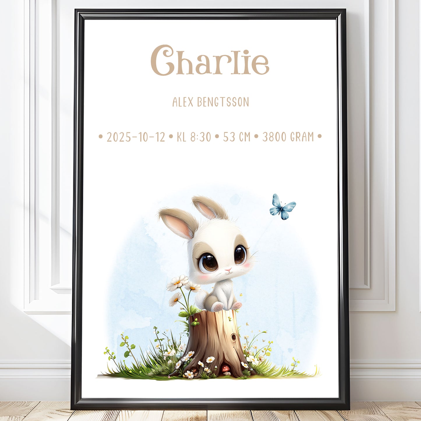 Personalized Birth Stats Print Woodland Bunny – Gender Neautral Nursery Wall Art & Baby Gift | Printed Poster in Multiple Sizes