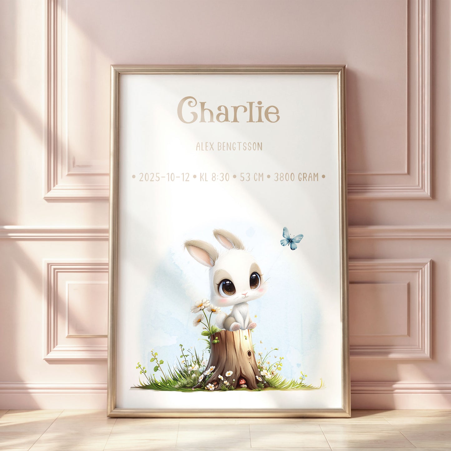 Personalized Birth Stats Print Woodland Bunny – Gender Neautral Nursery Wall Art & Baby Gift | Printed Poster in Multiple Sizes