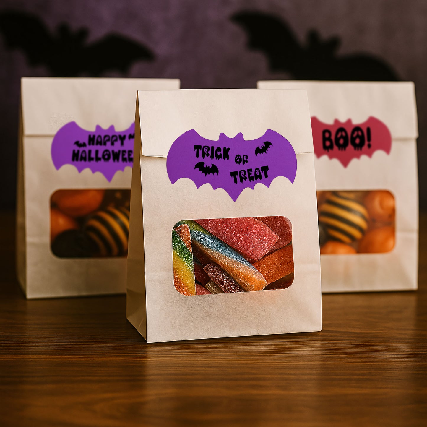20-pack Halloween Fladdermus Stickers, glansiga – Vattentäta Premium Termiska Etiketter – Halloweendekoration – TS375