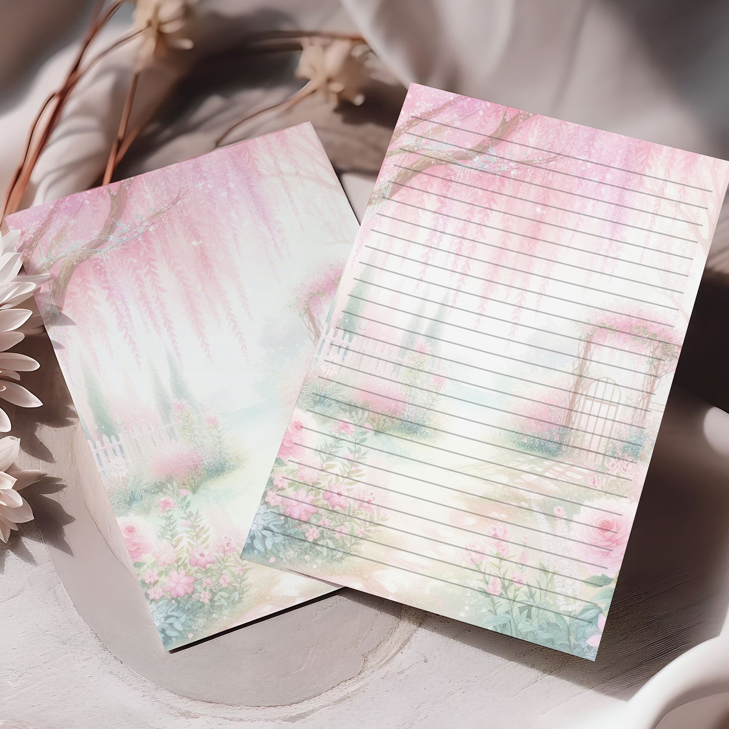 10-pack Brevpapper - Rosa Vår trädgård - Blommor - Tryckt A5 Papper - WP506
