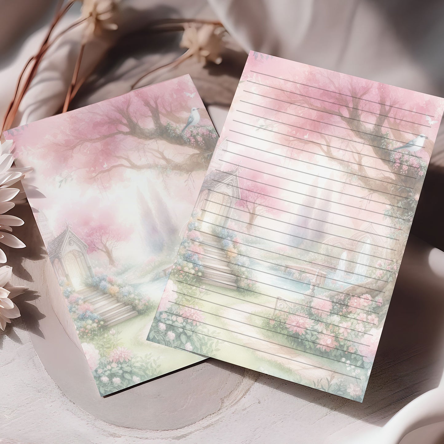 10-pack Brevpapper - Rosa Vår Trädgård - Tryckt A5 Papper - WP507