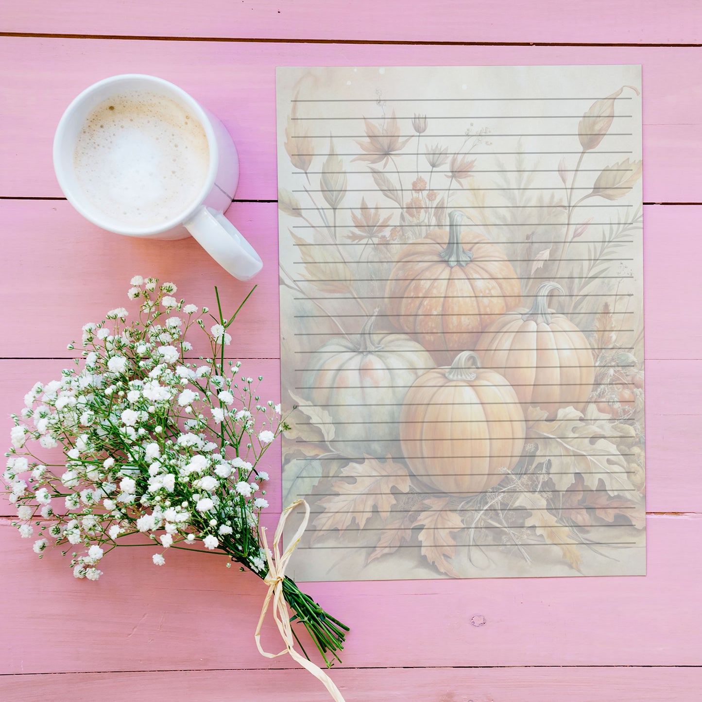 10-pack Writing Paper - 4 Pumpkins in Autumn - Printed A5 Stationery - WP519