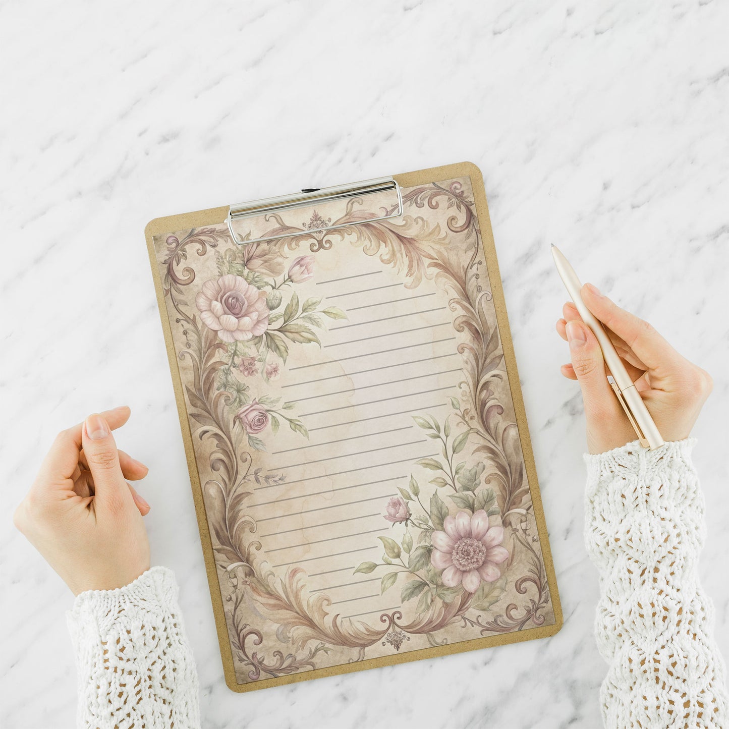10-pack Writing Paper - Storybook Page Floral Baroque - Printed A5 Stationery - WP524