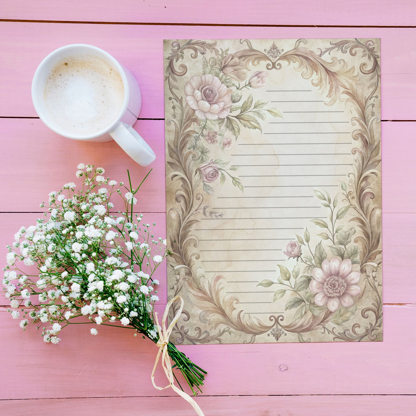 10-pack Writing Paper - Storybook Page Floral Baroque - Printed A5 Stationery - WP524