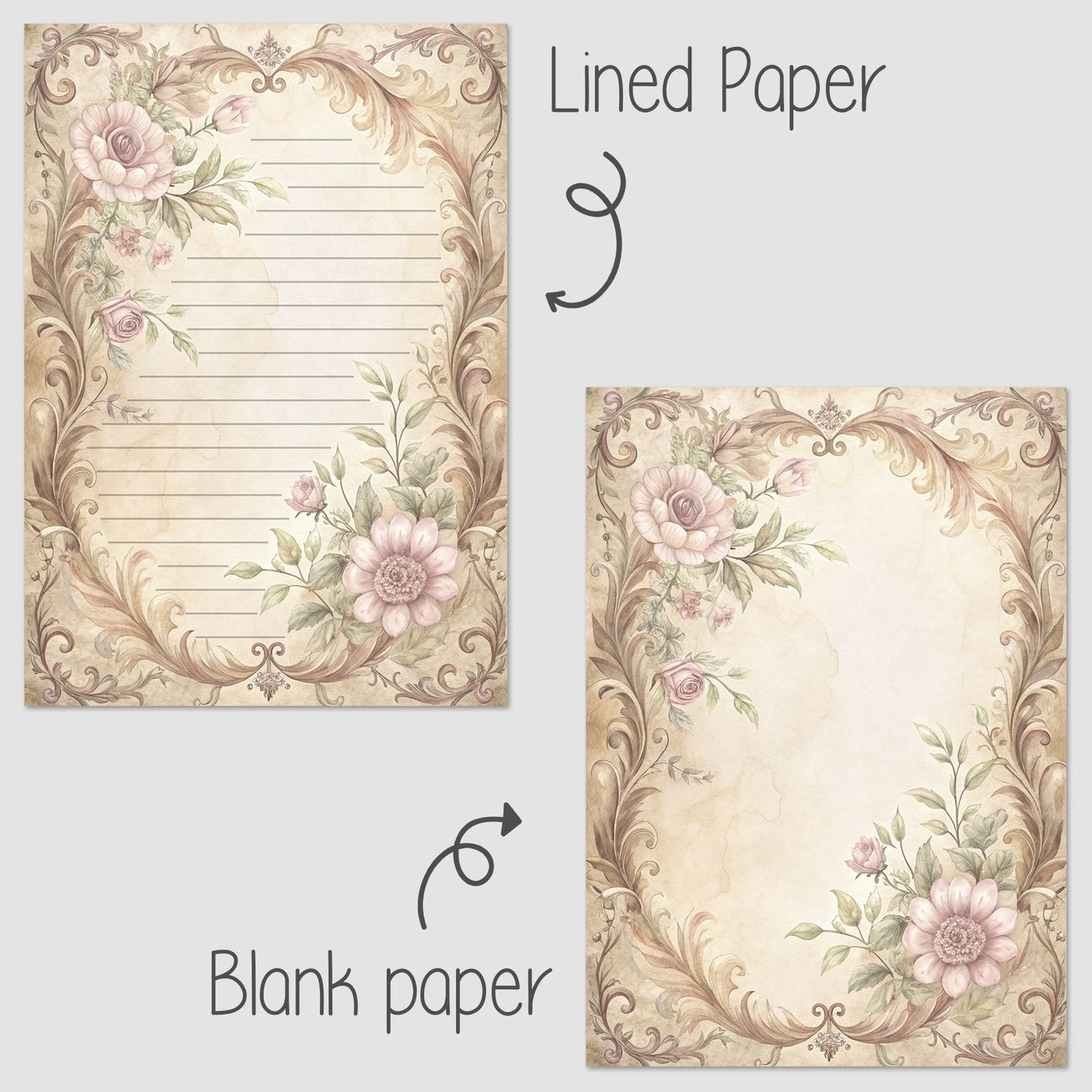 10-pack Writing Paper - Storybook Page Floral Baroque - Printed A5 Stationery - WP524