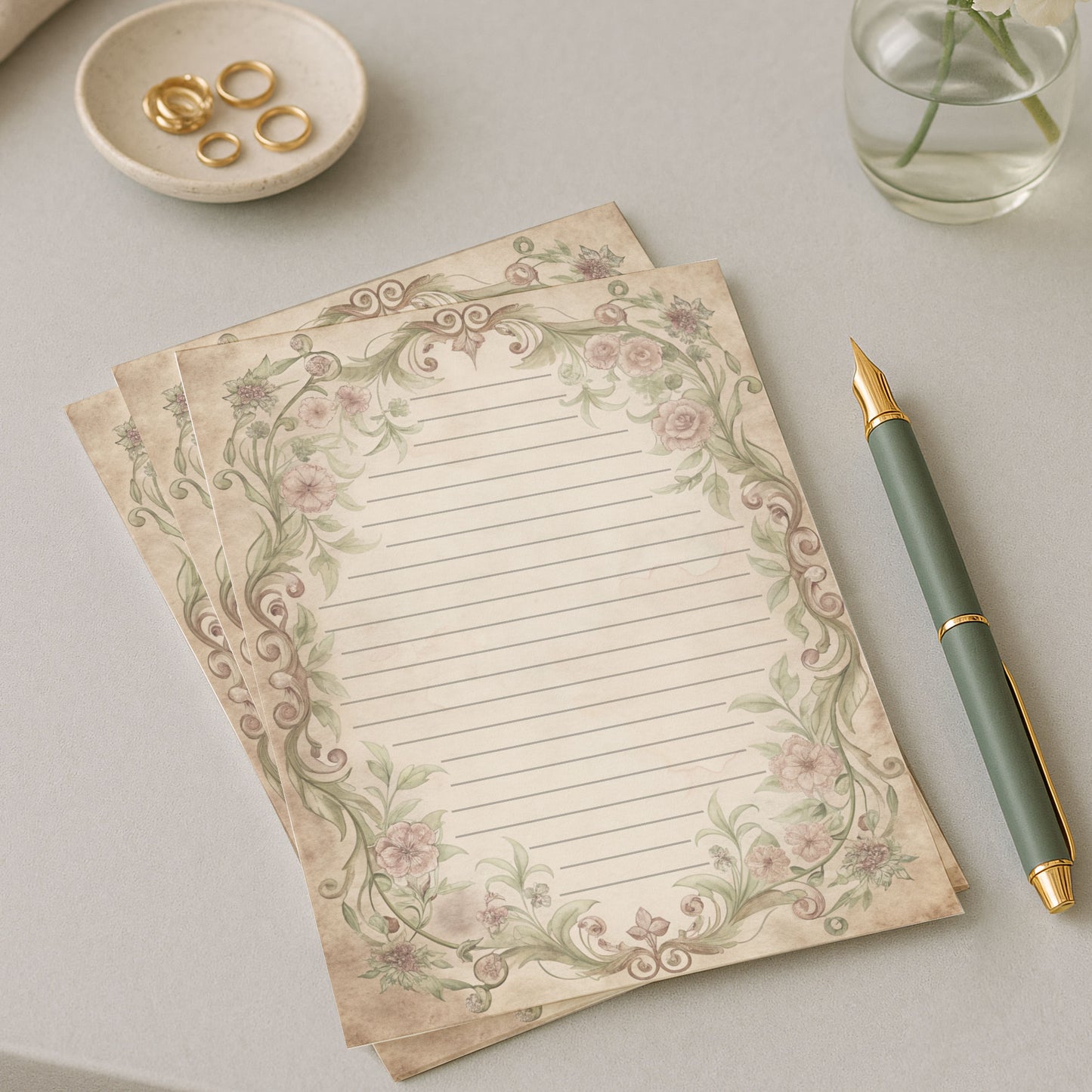 10-pack Writing Paper - Storybook Page Floral Baroque - Printed A5 Stationery - WP525