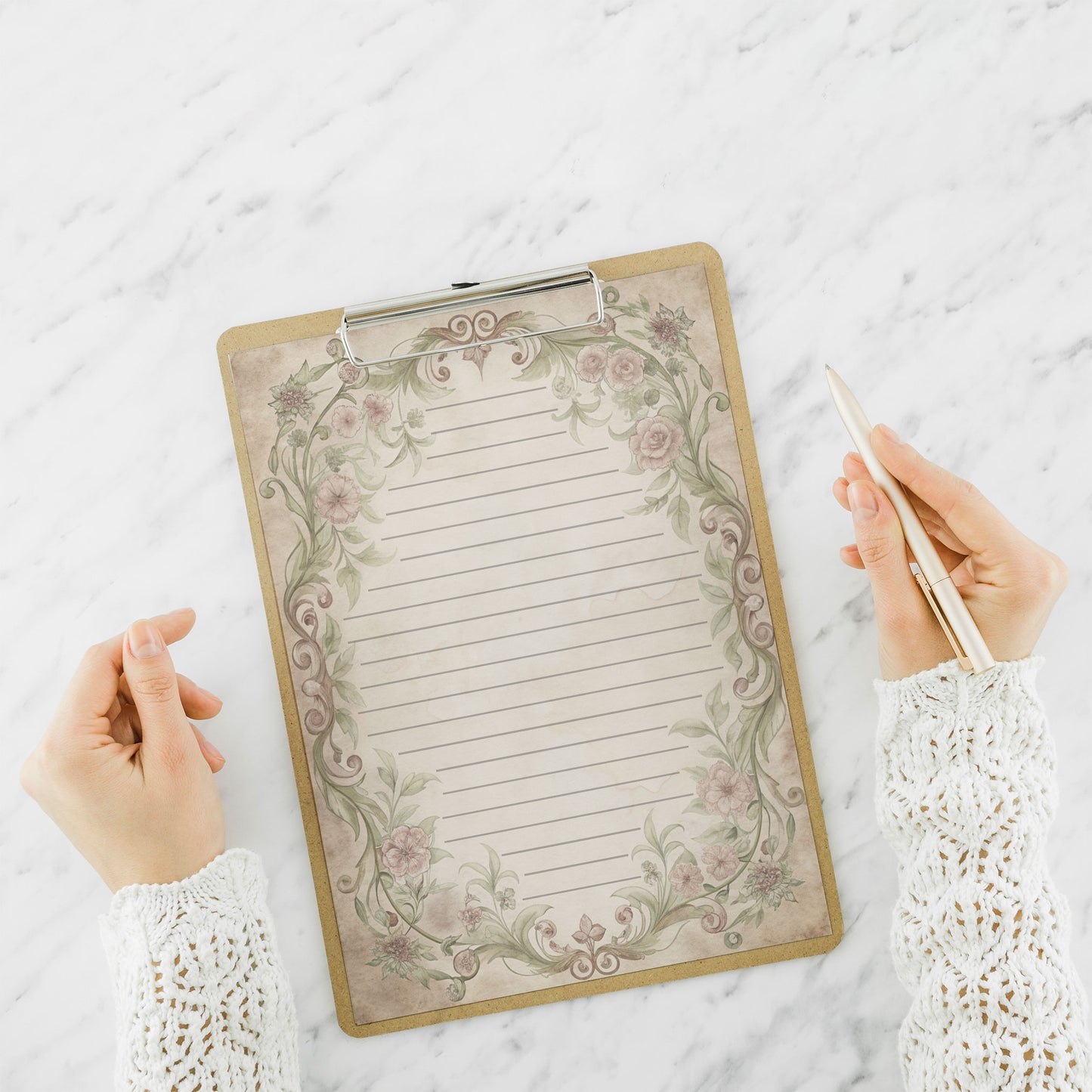 10-pack Writing Paper - Storybook Page Floral Baroque - Printed A5 Stationery - WP525