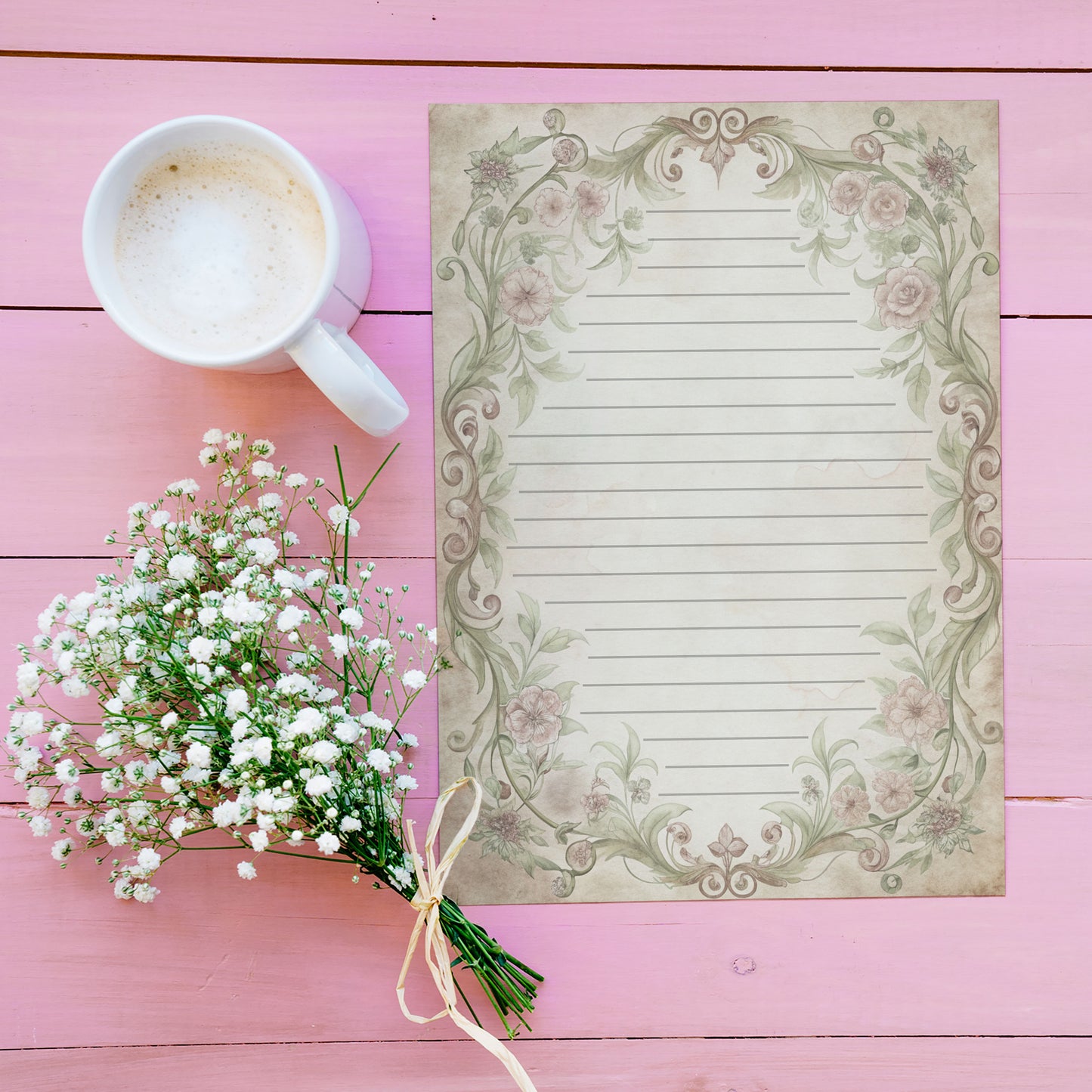 10-pack Writing Paper - Storybook Page Floral Baroque - Printed A5 Stationery - WP525