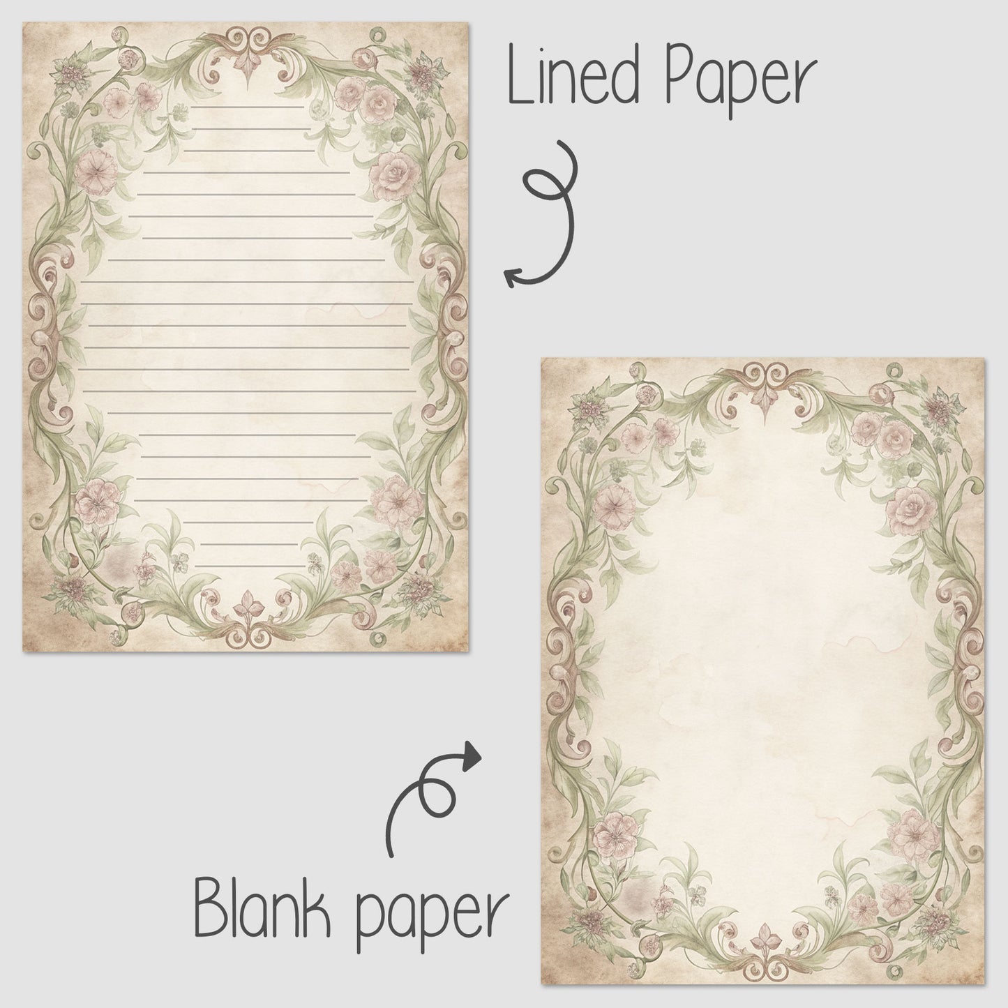 10-pack Writing Paper - Storybook Page Floral Baroque - Printed A5 Stationery - WP525