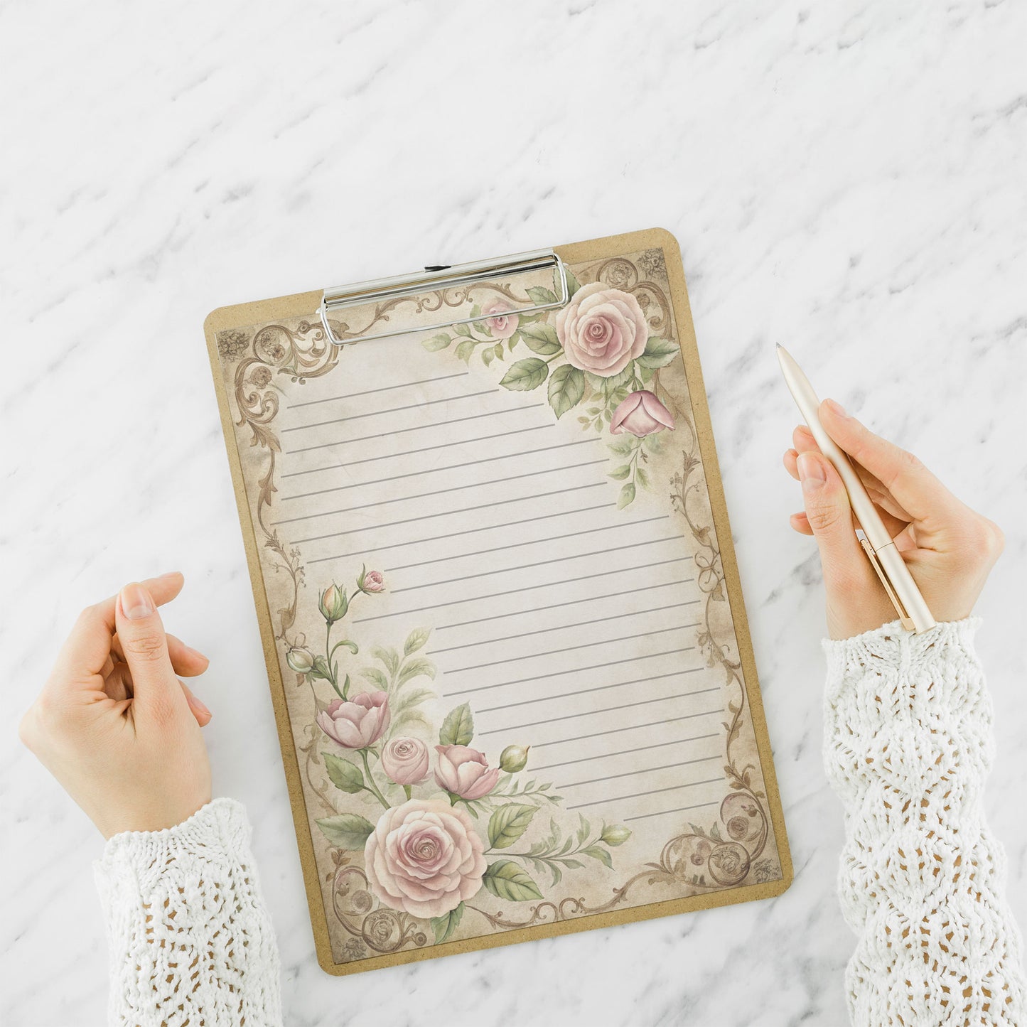 10-pack Writing Paper - Storybook Page Floral Baroque - Printed A5 Stationery - WP526