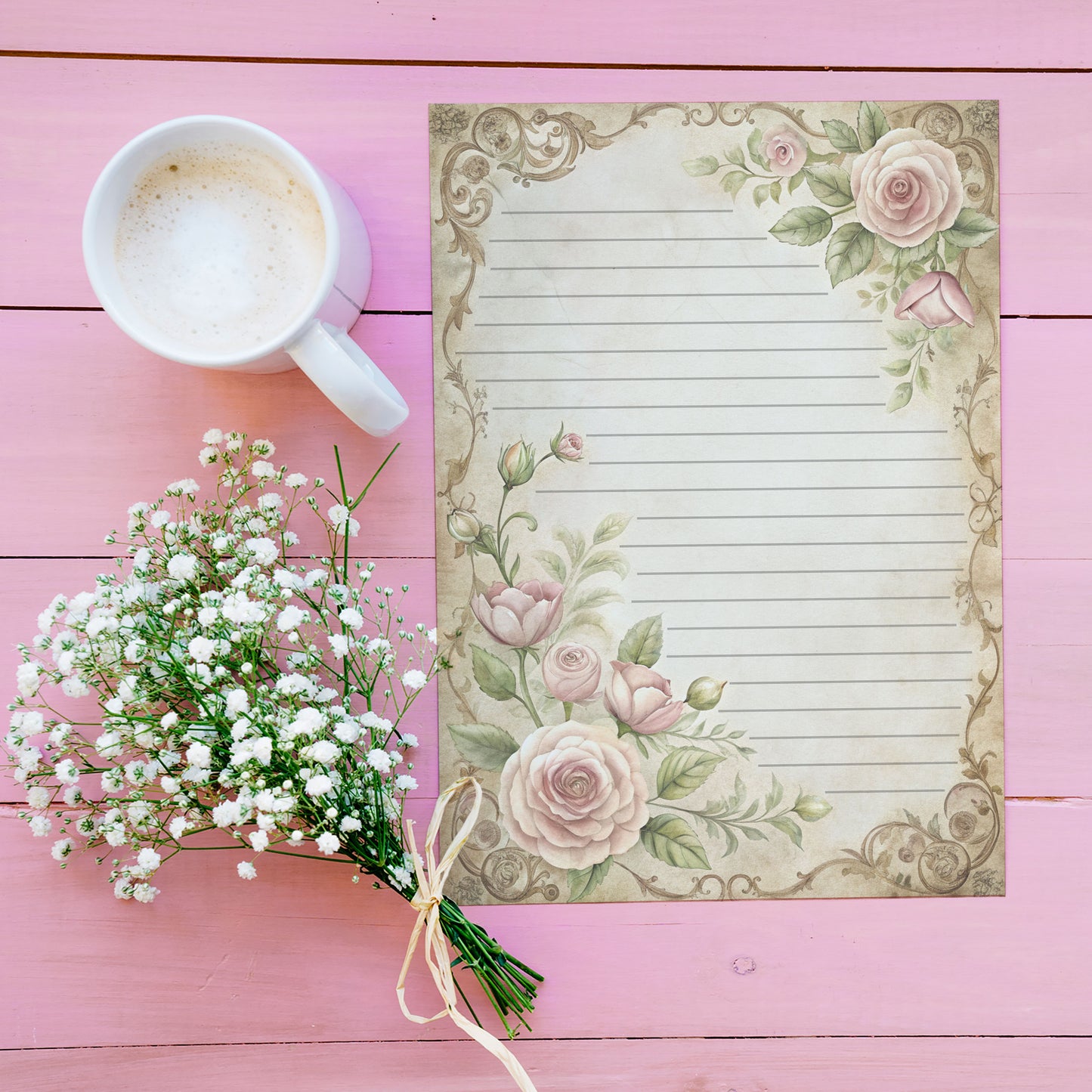 10-pack Writing Paper - Storybook Page Floral Baroque - Printed A5 Stationery - WP526