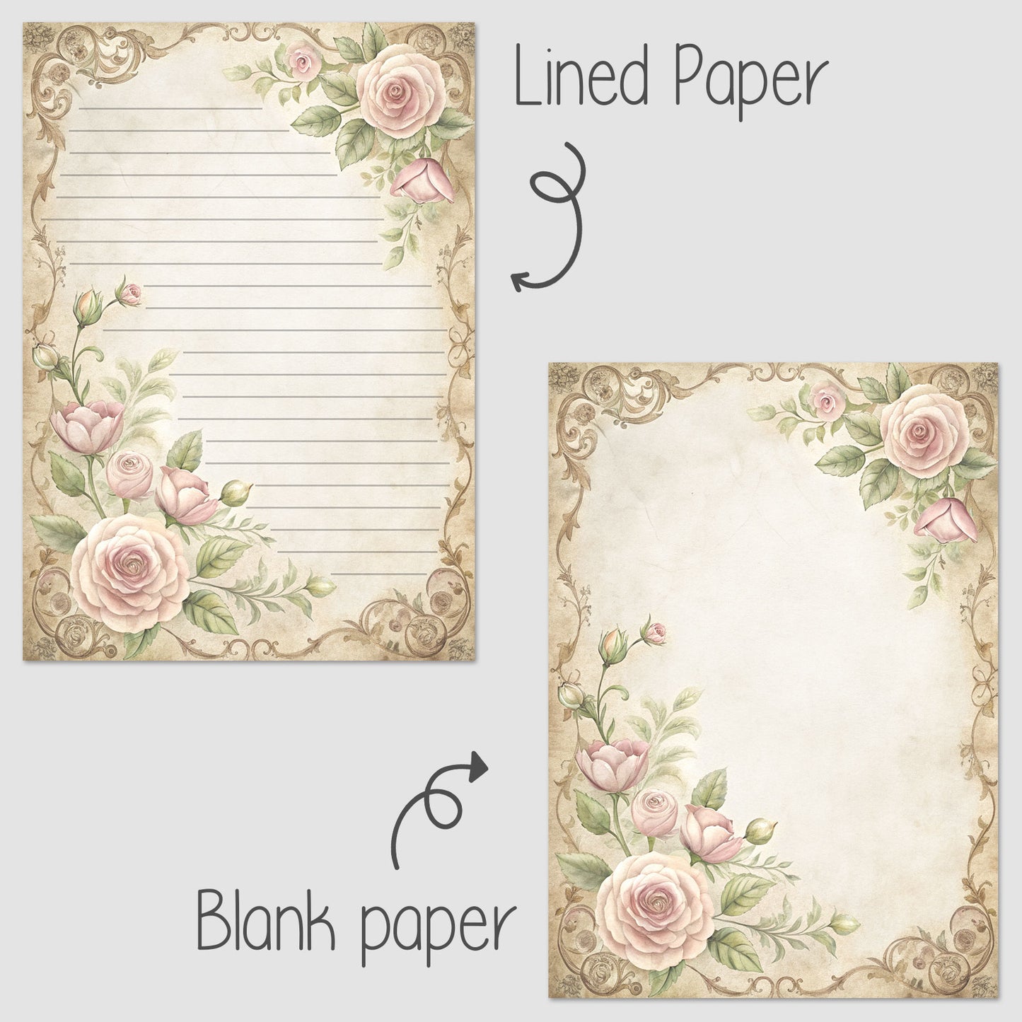 10-pack Writing Paper - Storybook Page Floral Baroque - Printed A5 Stationery - WP526
