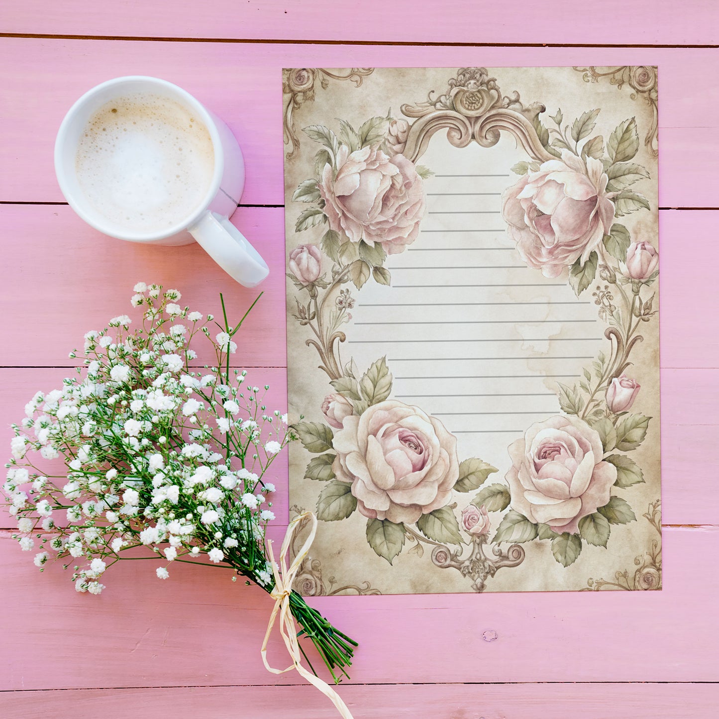 10-pack Writing Paper - Storybook Page Floral Baroque - Printed A5 Stationery - WP527
