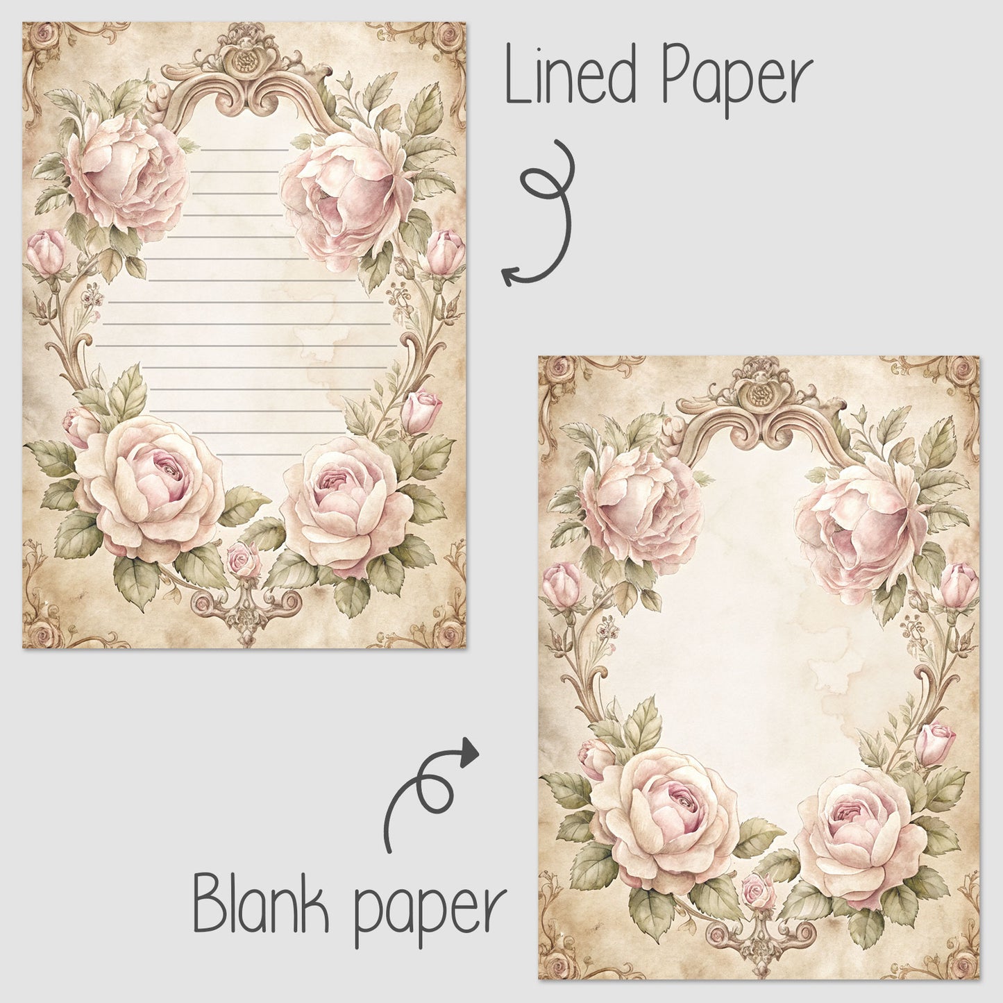 10-pack Writing Paper - Storybook Page Floral Baroque - Printed A5 Stationery - WP527
