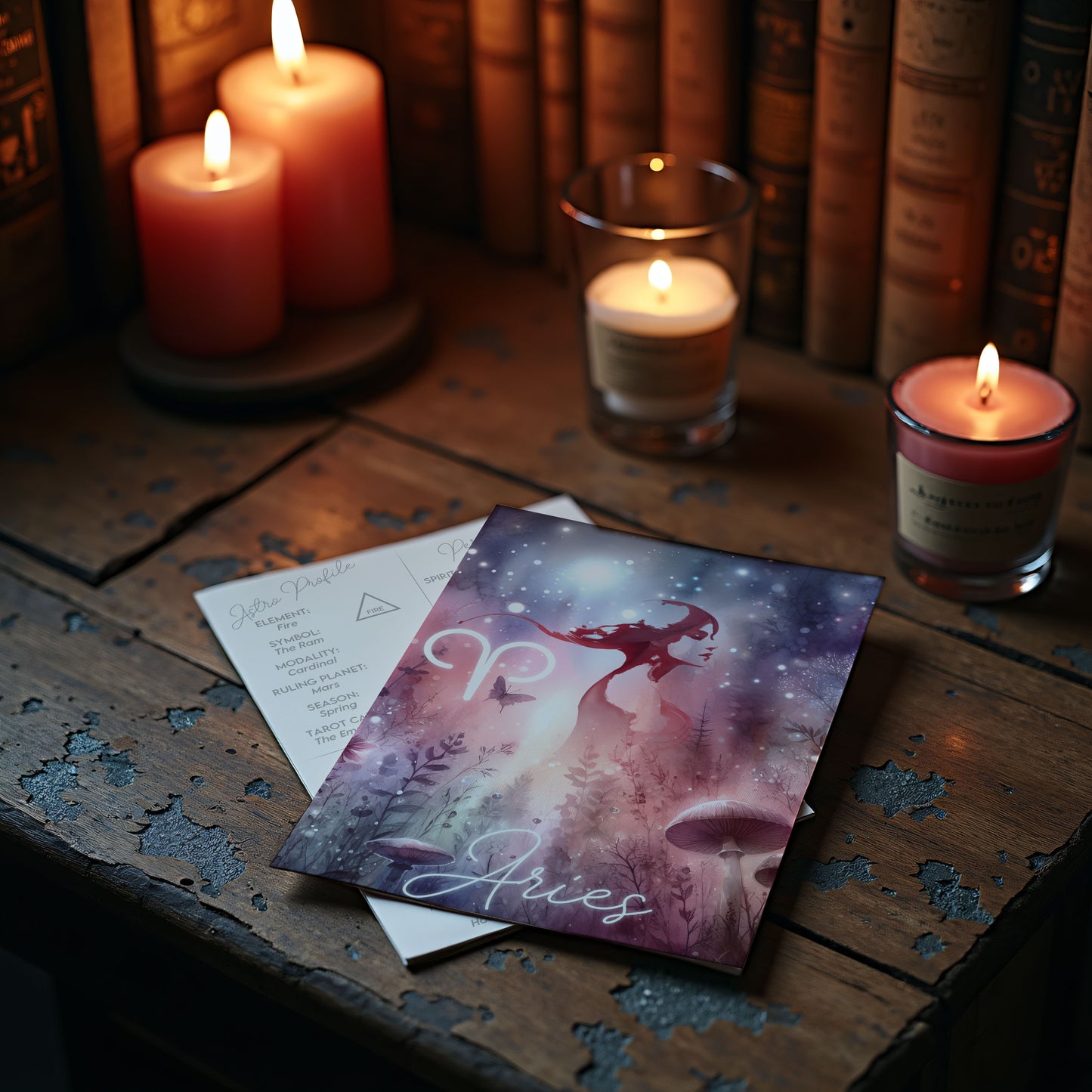 Aries – Zodiac Sign Card with Constellation & Crystals – A6 Astrology Art Print for Journaling or Gift – ZC423