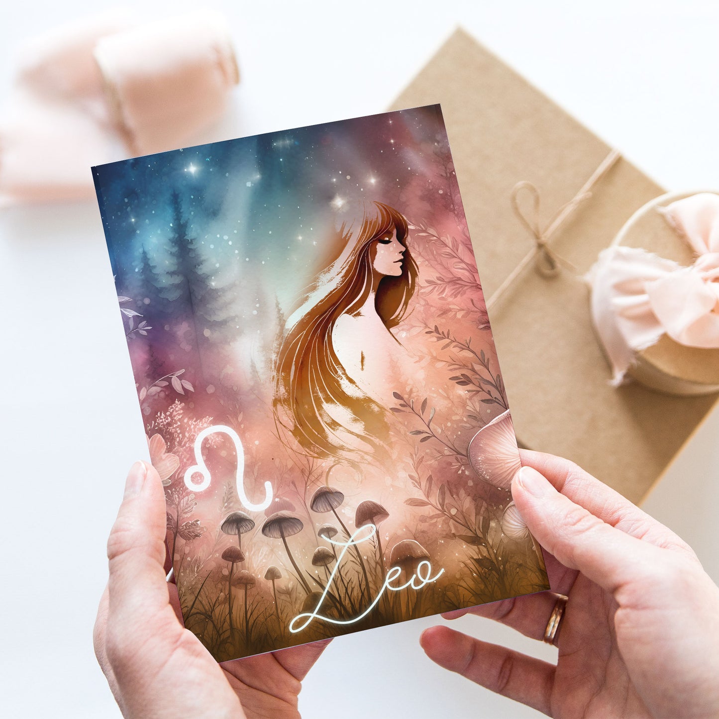 Leo – Zodiac Sign Card with Constellation & Crystals – A6 Astrology Art Print for Journaling or Gift – ZC426