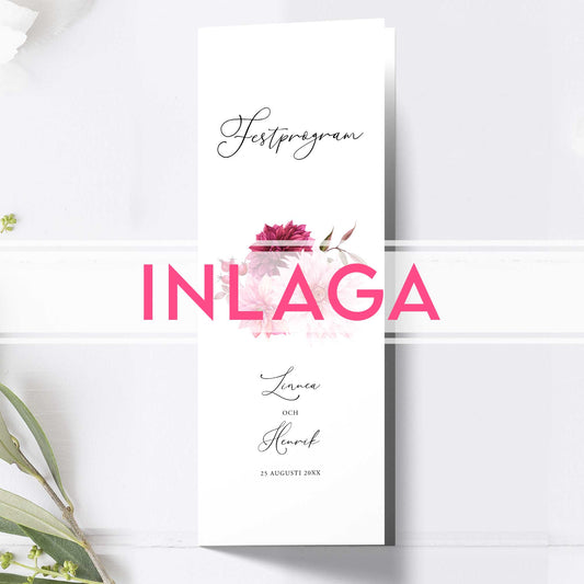 Lång Inlaga till festprogram – Burgundy Dahlia – Extra sidor till avlångt bröllopsprogram 10,5×29,7 cm BR002