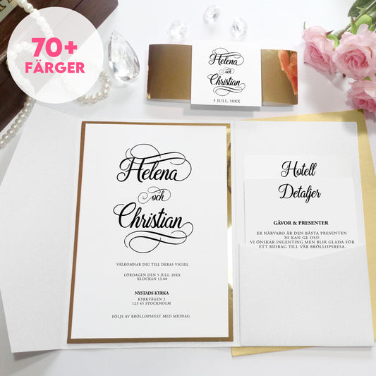 Pocket Bröllopsinbjudan - Modern script stil minimalistiskt svartvitt kort – BR004