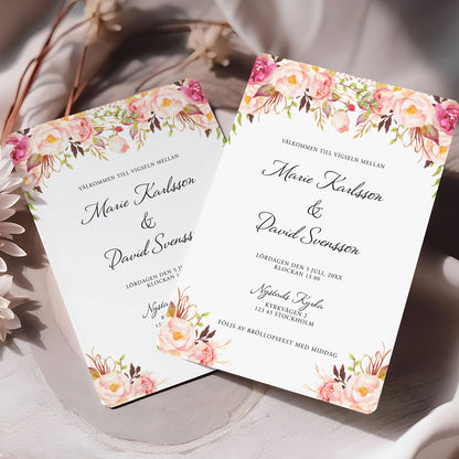 Peach & Blush Blommig Bröllopsinbjudan – Romantisk somrig design – BR006