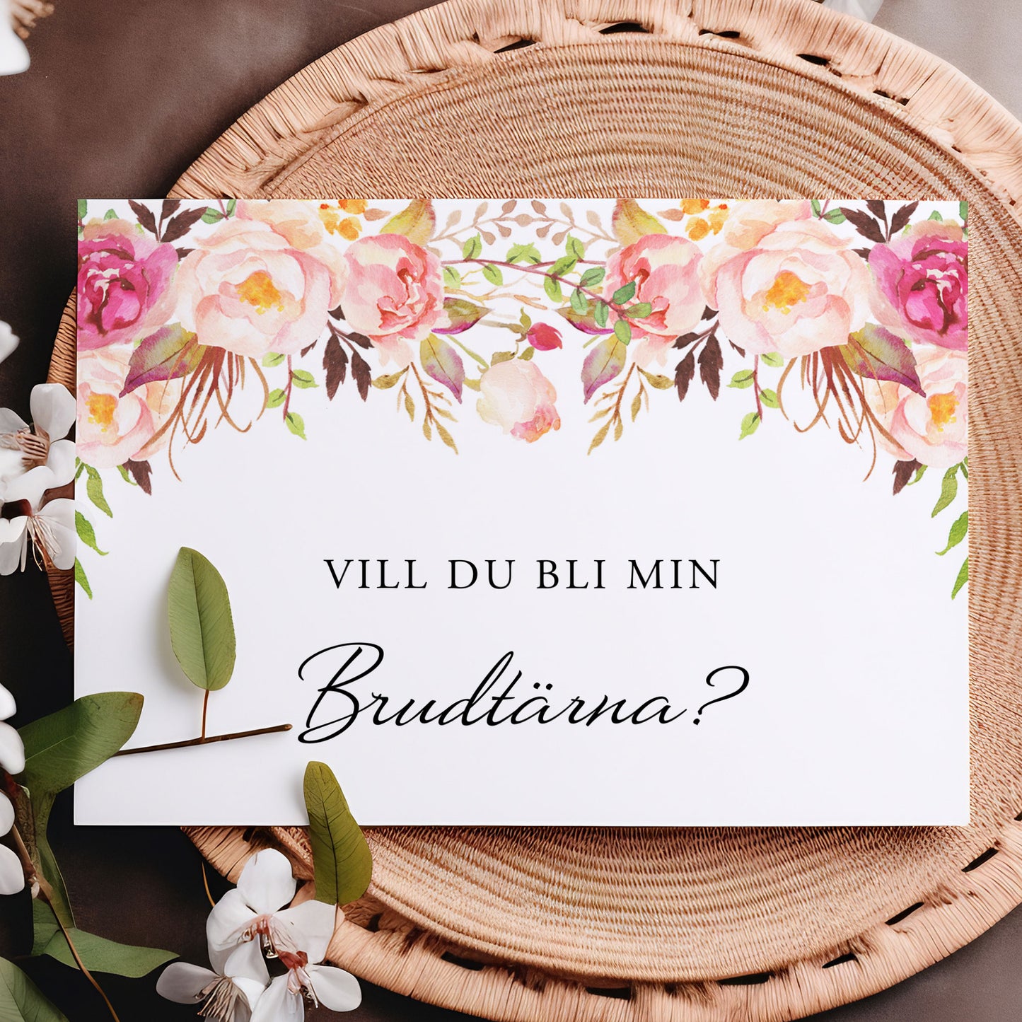 Vill du bli-kort – Peach & Blush Blommig Romantisk Somrig – A6 Tryckt fråga till brudfölje BR006