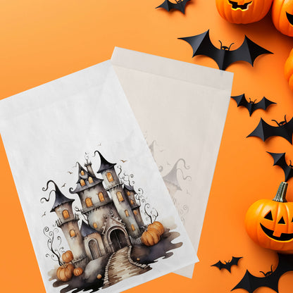 10-pack Halloween-godispåsar – Spökhus - Bus eller godis – A6 platta pappersgodispåsar – GB305