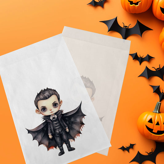 10-pack Halloween-godispåsar – Söt Vampyr - Bus eller godis – A6 platta pappersgodispåsar – GB309