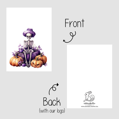 10-pack Halloween-godispåsar – Lila Skelett - Bus eller godis – A6 platta pappersgodispåsar – GB311