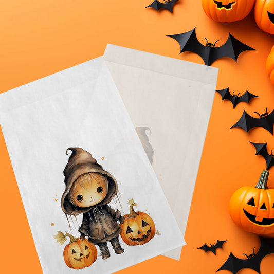 10-pack Halloween-godispåsar – Söt Häxa - Bus eller godis – A6 platta pappersgodispåsar – GB312