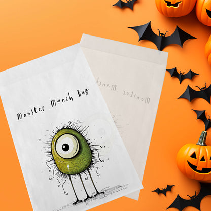 10-pack Halloween-godispåsar – Grönt Monster - Bus eller godis – A6 platta pappersgodispåsar – GB318