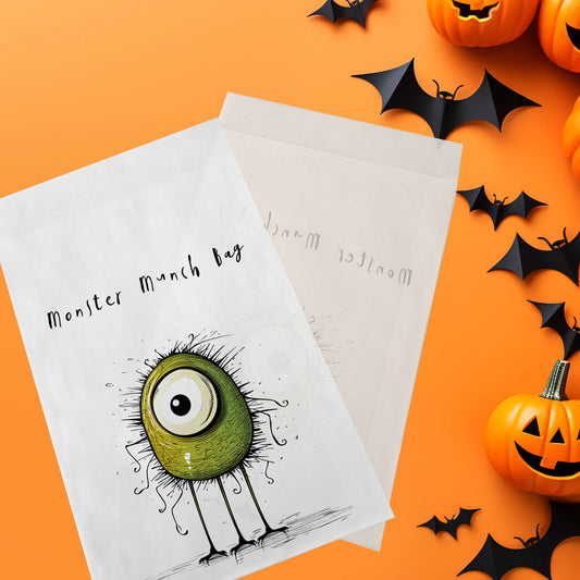 10-pack Halloween-godispåsar – Grönt Monster - Bus eller godis – A6 platta pappersgodispåsar – GB318