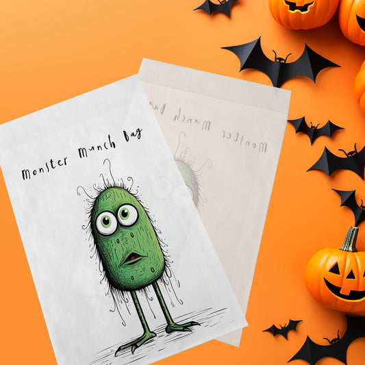 10-pack Halloween-godispåsar – Grönt Monster - Bus eller godis – A6 platta pappersgodispåsar – GB320