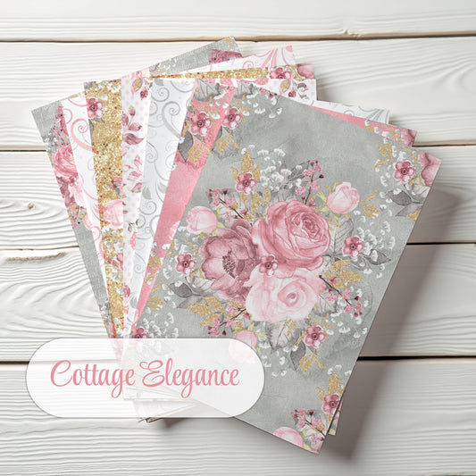 Junk Journal Paper Pack – Cottage Elegance – Set of 36 Sheets (10x14cm) – Scrapbooking & Crafting Paper – JJ201