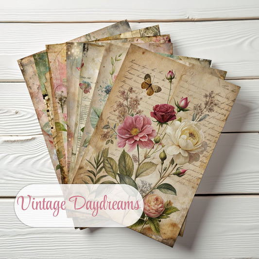 Junk Journal Paper Pack – Vintage Daydreams – Set of 36 Sheets (10x14cm) – Scrapbooking & Crafting Paper – JJ202
