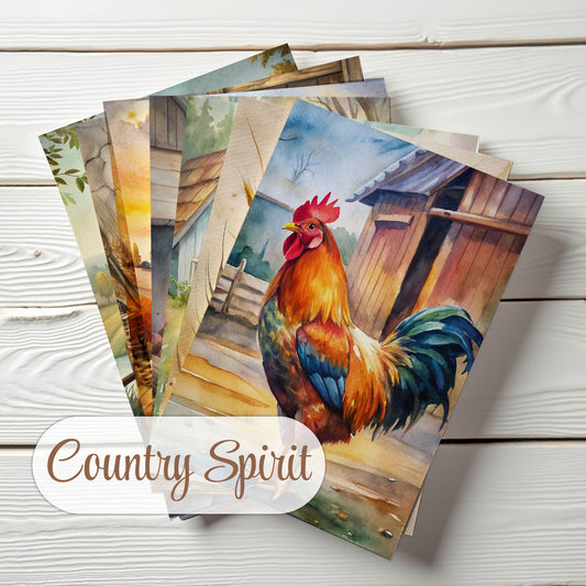 Junk Journal Paper Pack – Country Spirit – Set of 36 Sheets (10x14cm) – Scrapbooking & Crafting Paper – JJ203