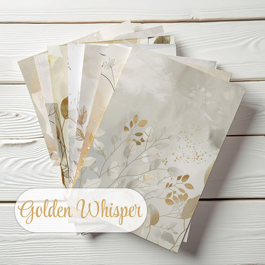 Junk Journal Paper Pack – Golden Whisper – Set of 36 Sheets (10x14cm) – Scrapbooking & Crafting Paper – JJ204