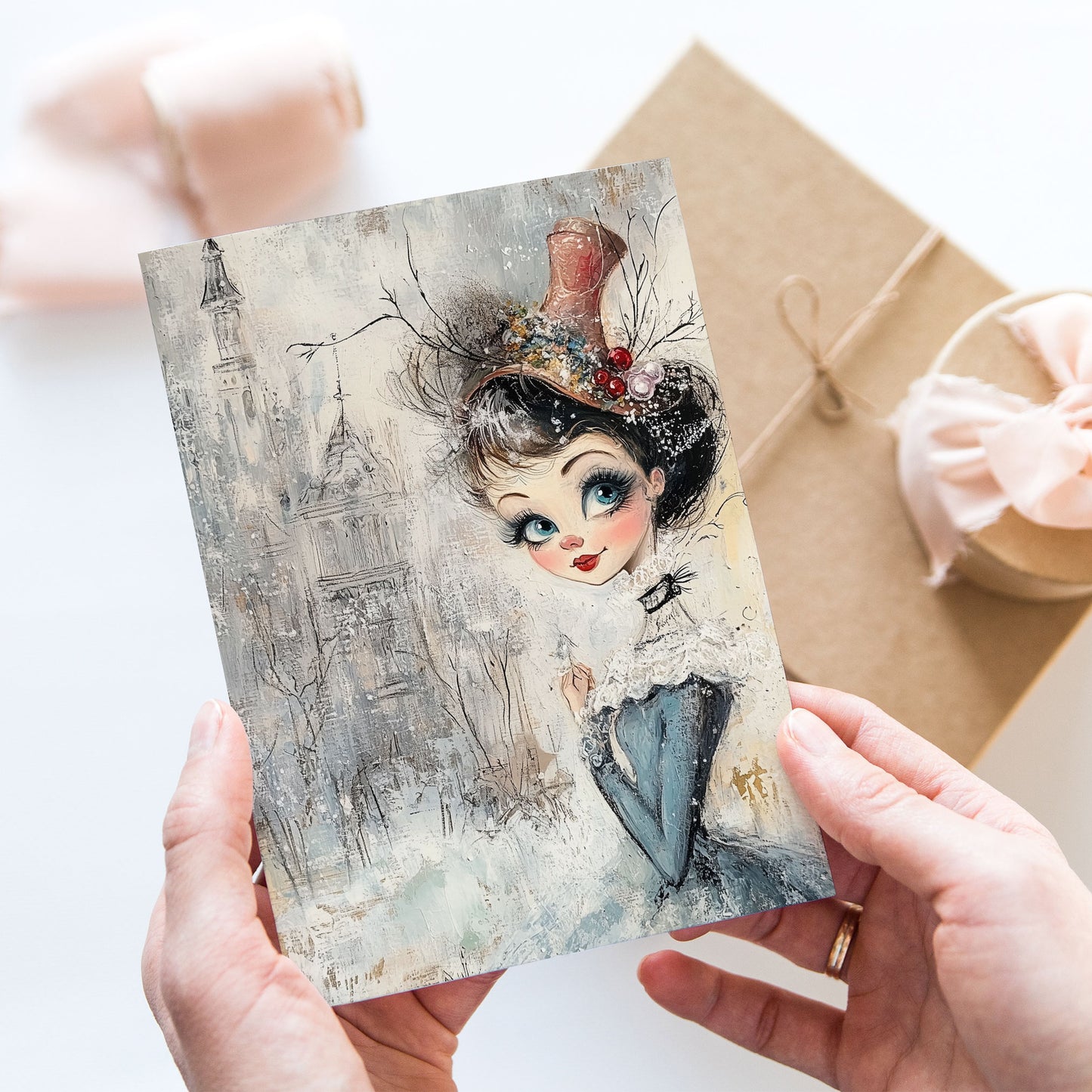 Postcard Whimsy Retro Girl PC593