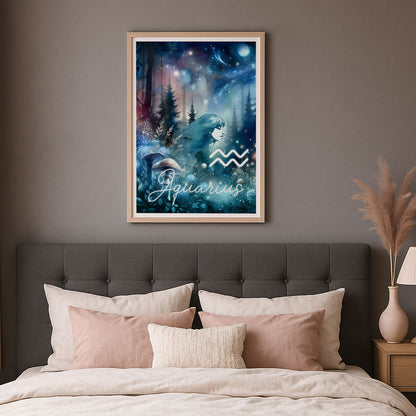 Wall Art Zodiac Aquarius - Astrology Print - Printed Poster in multiple sizes - PR89-11