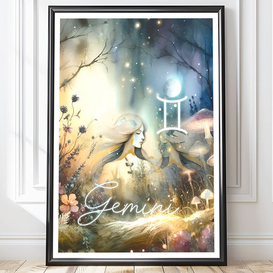 Wall Art Zodiac Gemini - Astrology Print - Printed Poster in multiple sizes - PR89-8