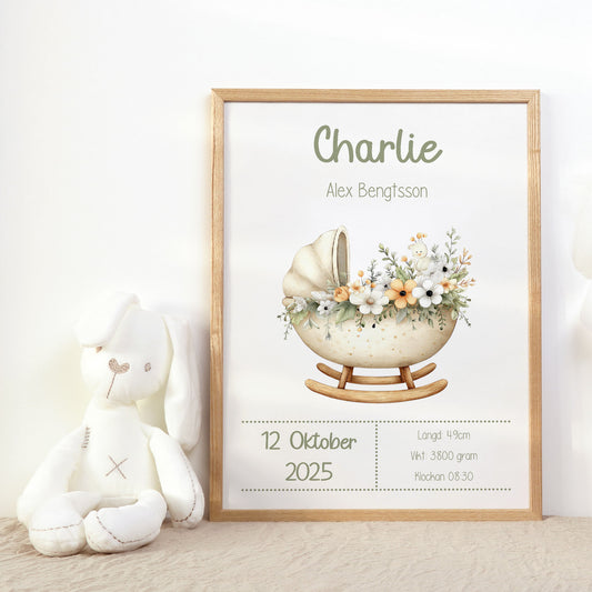 Personalized Birth Stats Print Boho Cradle – Gender Neautral Nursery Wall Art & Baby Gift | Printed Poster in Multiple Sizes