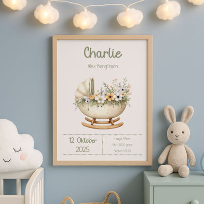 Personalized Birth Stats Print Boho Cradle – Gender Neautral Nursery Wall Art & Baby Gift | Printed Poster in Multiple Sizes