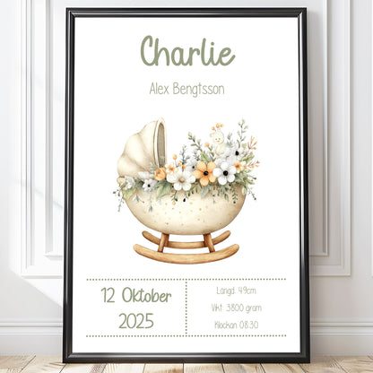 Personalized Birth Stats Print Boho Cradle – Gender Neautral Nursery Wall Art & Baby Gift | Printed Poster in Multiple Sizes
